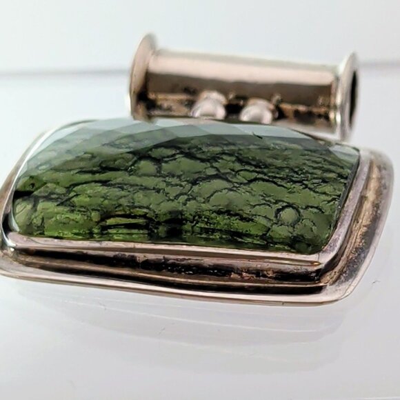 One of a Kind Moldavite & Sterling Silver Pendant With Faceted & Raw Sides - Picture 7 of 13
